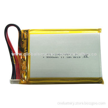 Polymer Battery, 3.7V/3,000mAh, with Flat Shape for Solar Lamps, Intelligent Controller, Tabs/Tester
